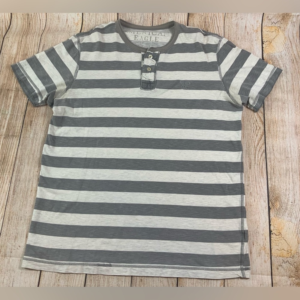 American Eagle Striped Polo Shirt Large Tall